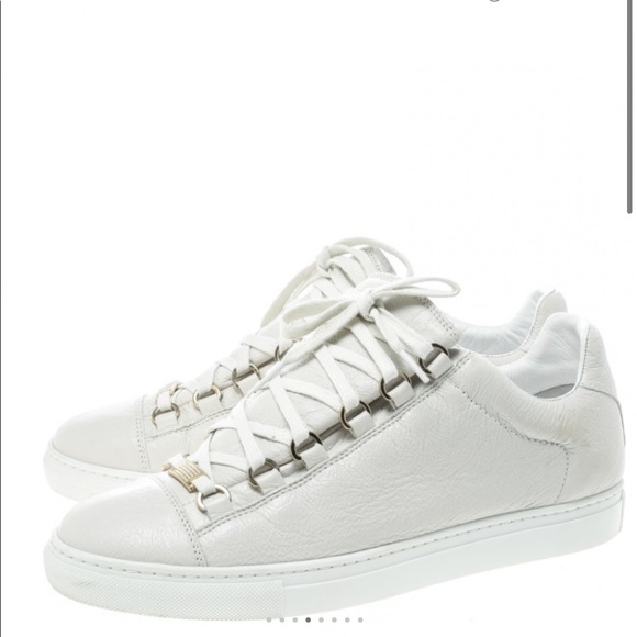 Balenciaga White Crinkled Leather Arena Sneakers - Picture 4 of 11